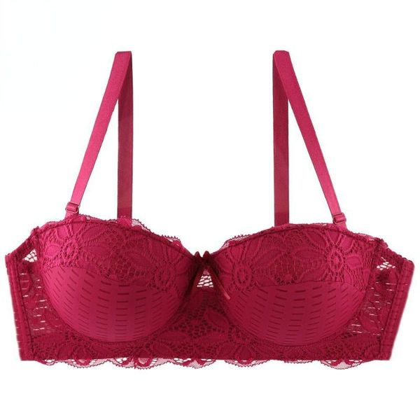 bras style bra french ladies lace underwear plus size gather tube backless push up bralette breastfeeding, Red;black